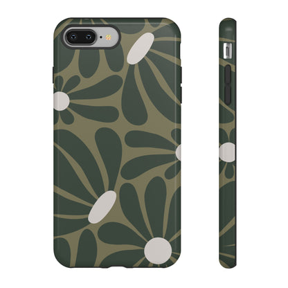 Retro Olive Green Daisy Pattern Phone Case - Green Phone Case - iPhone 8 Plus / Glossy