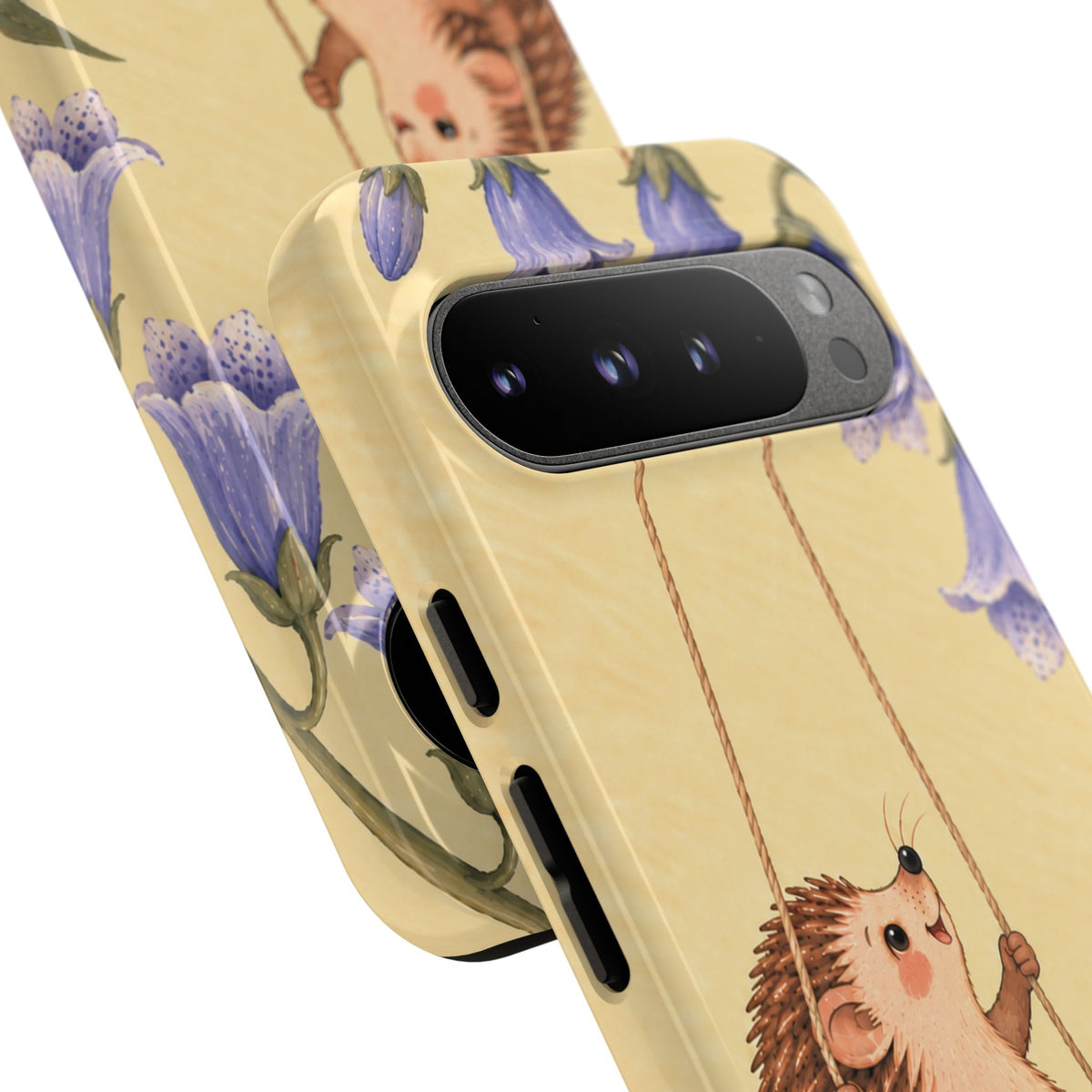 Whimsical Buttercream Hedgehog and Bluebell Phone Case - Yellow Phone Case