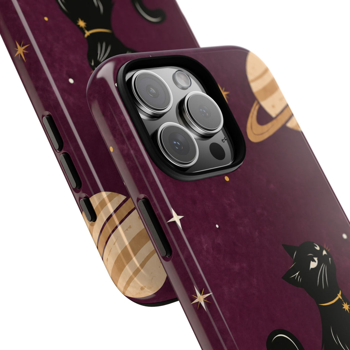 Whimsical Plum Celestial Black Cat Phone Case