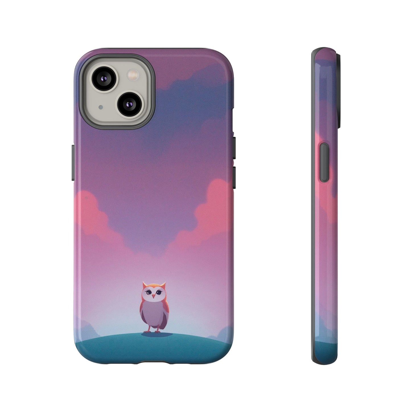 iPhone 14 / Glossy Phone Case - Watercolour Owl & Cloud Design Phone Case