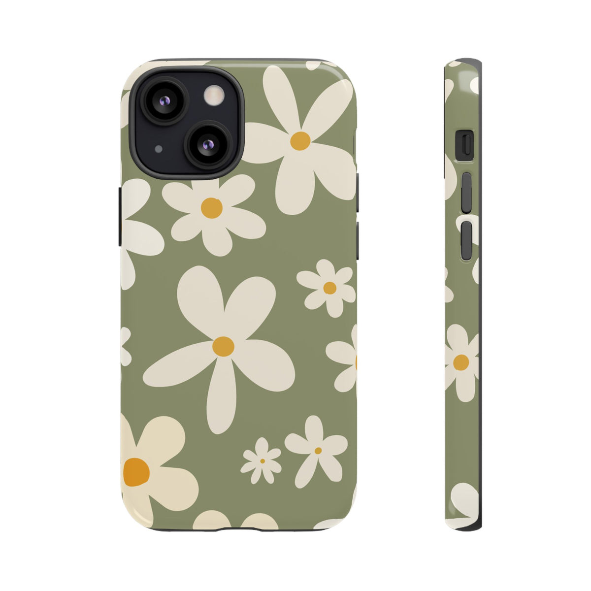 Chic Green Daisy Pattern Phone Case - Green Phone Case - iPhone 13 Mini / Glossy