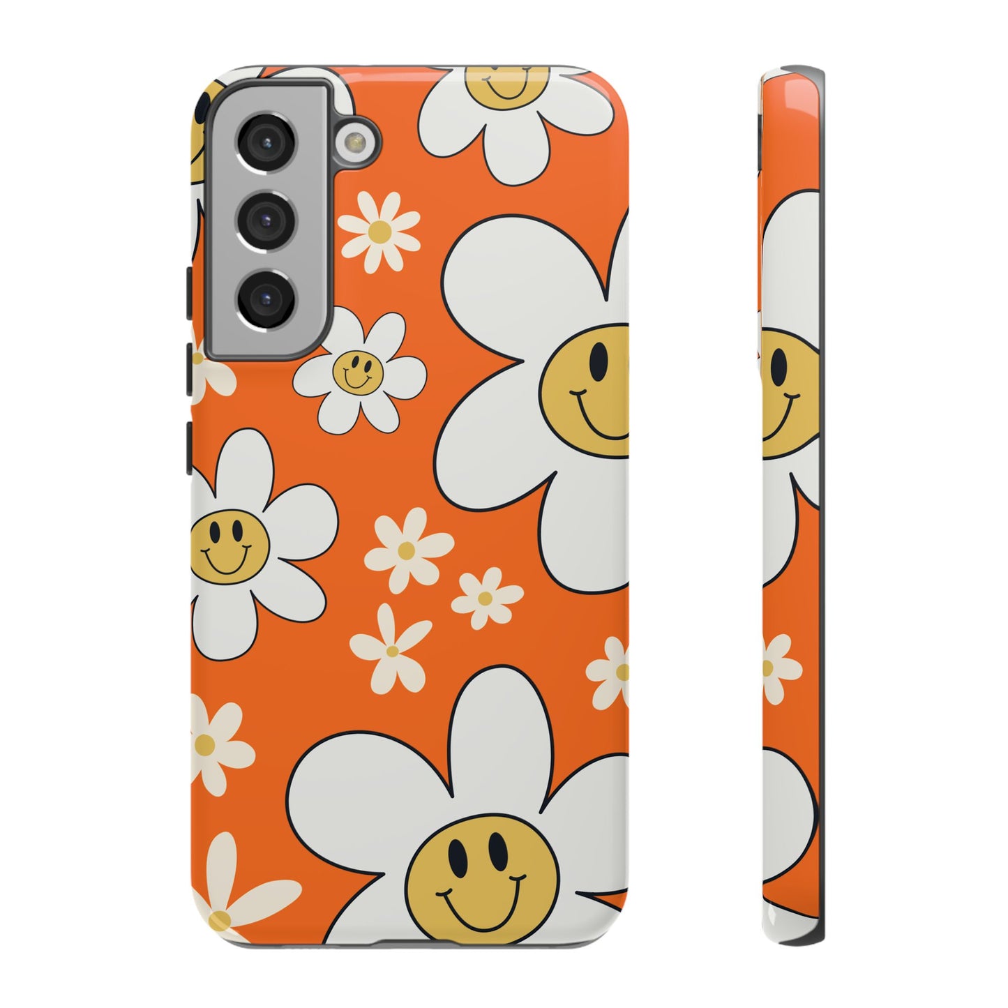 Fun Retro Daisy Pattern with Orange Background Phone Case - Orange Phone Case - Samsung Galaxy S22 Plus / Glossy
