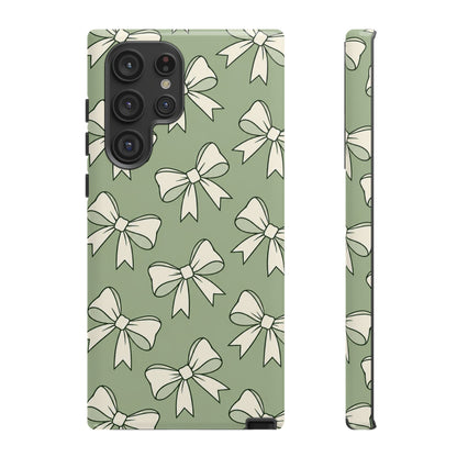 Chic Sage Green Bow Pattern Phone Case