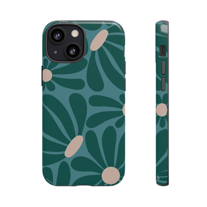 Retro Turquoise Daisy Pattern Phone Case - Green Phone Case - iPhone 13 Mini / Glossy