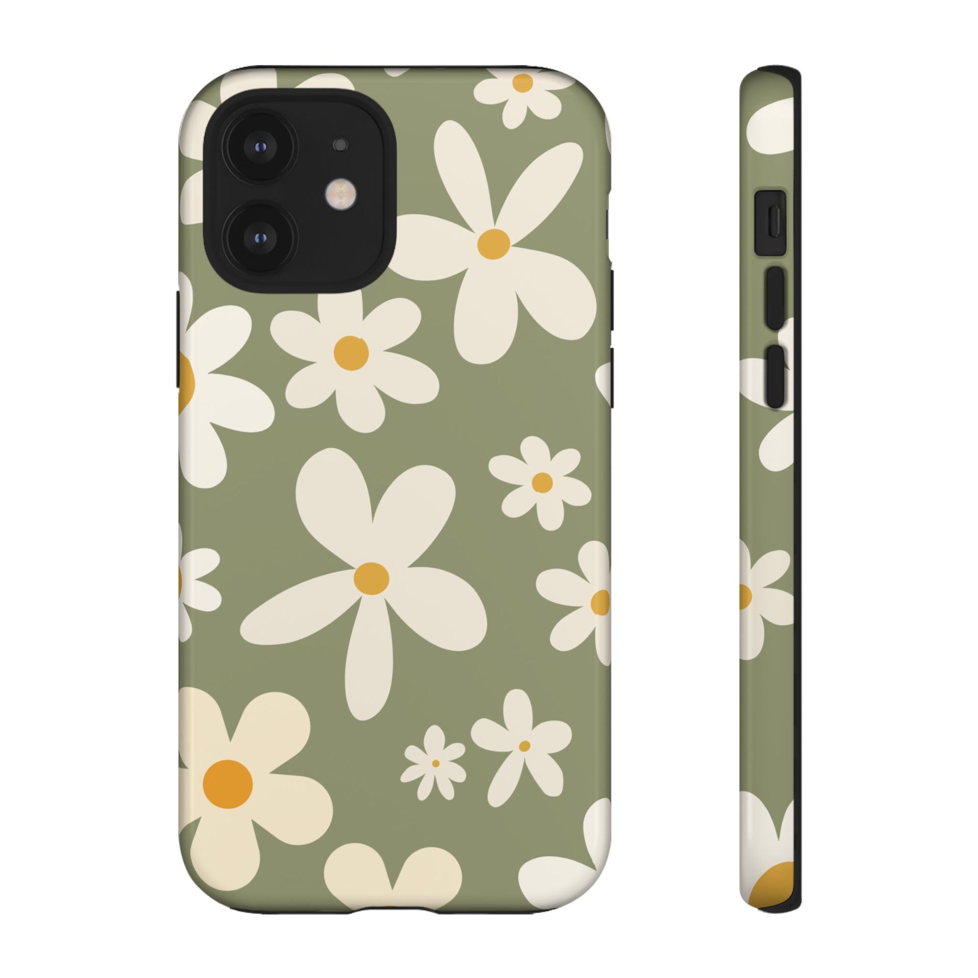 Chic Green Daisy Pattern Phone Case - Green Phone Case - iPhone 12 / Glossy