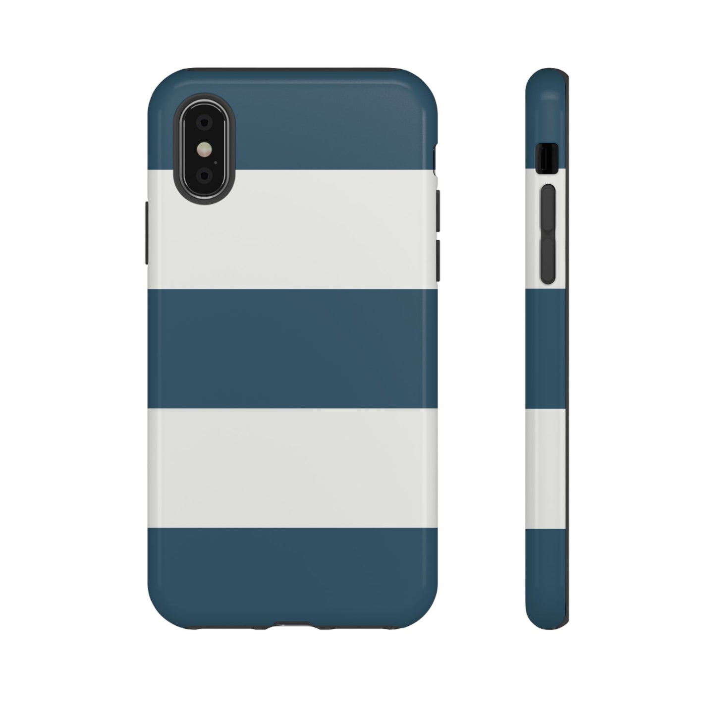 iPhone X / Glossy Phone Case - Blue & White Horizontal Stripe Pattern Phone Case