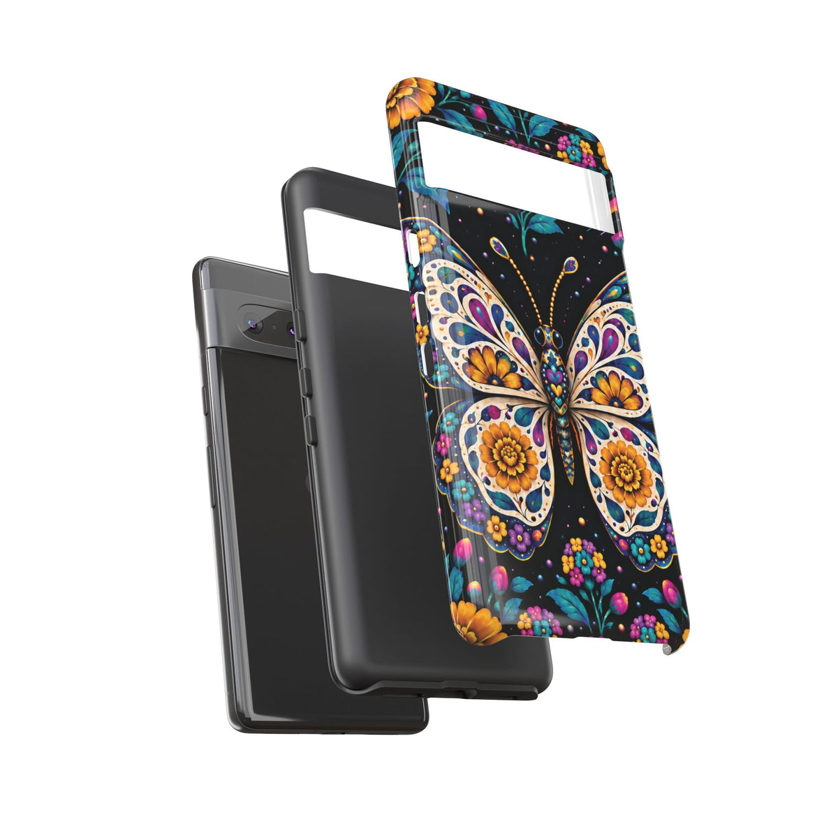 Vibrant Purple and Teal Calavera Butterfly Phone Case - Multicolor Phone Case