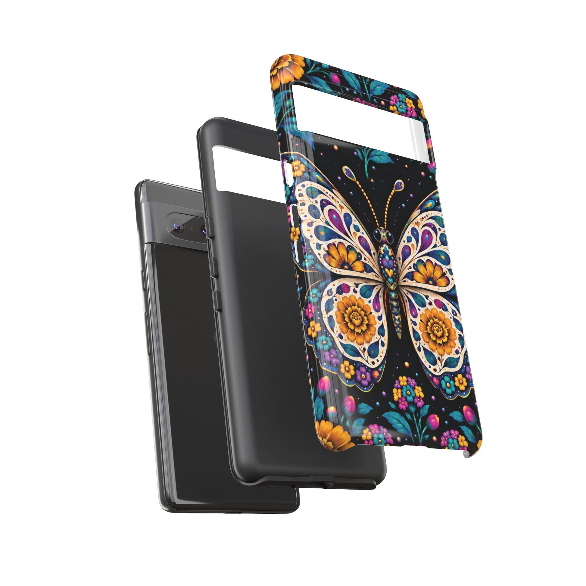 Vibrant Purple and Teal Calavera Butterfly Phone Case - Multicolor Phone Case