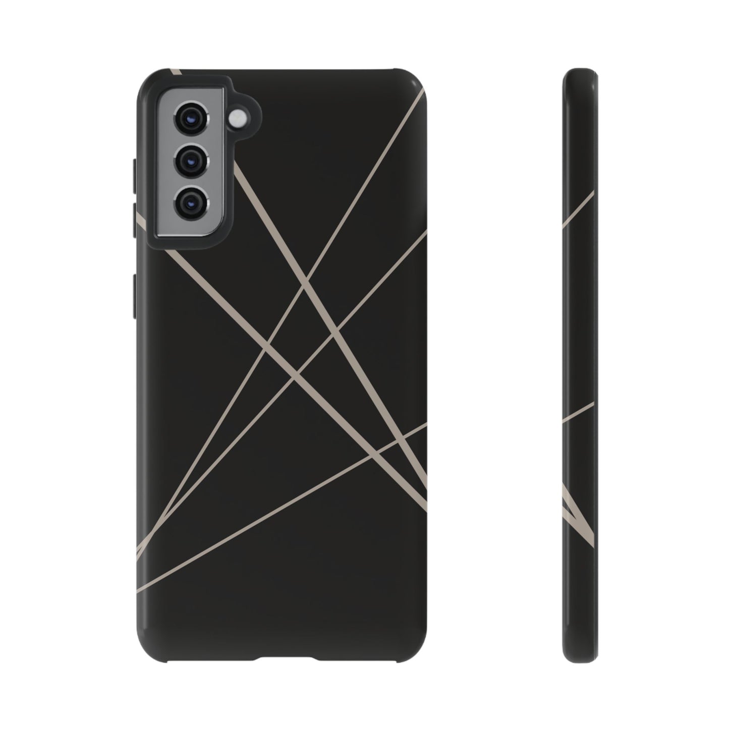 Samsung Galaxy S21 Plus / Glossy Phone Case - Abstract Black with Grey Lines Phone Case
