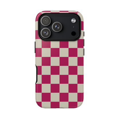 Pink & White Checked Pattern Phone Case - Pink Phone Case - iPhone 17 Pro / Glossy