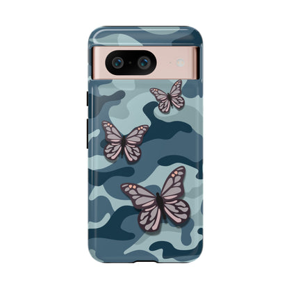 Dark Blue Butterfly Camo Phone Case - Blue Phone Case - Google Pixel 8 / Glossy