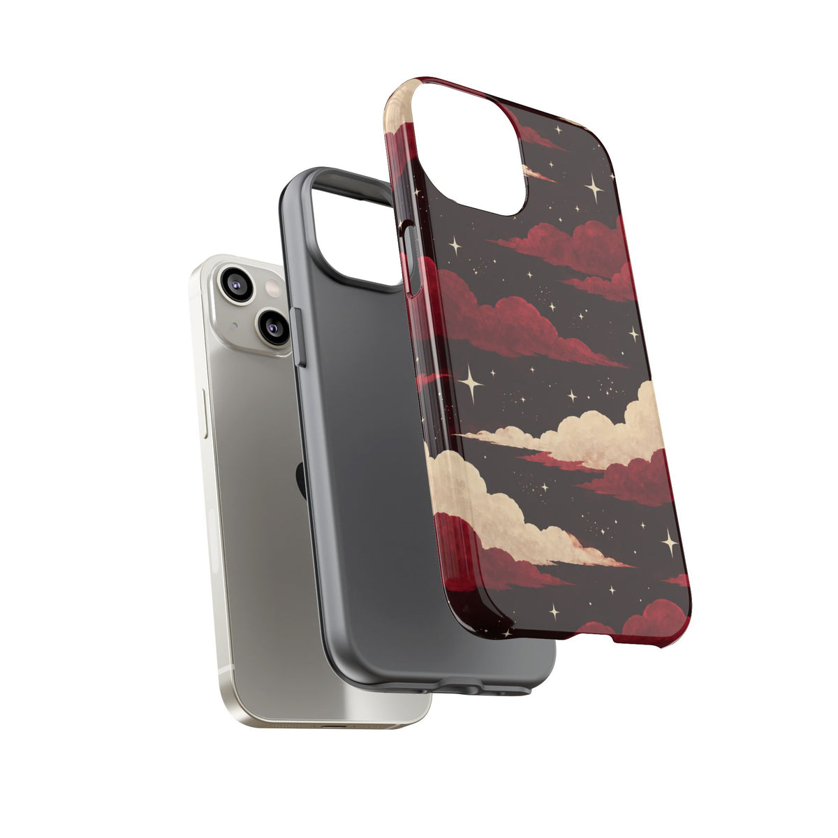 Illustrated Crimson Red Clouds & Stars Phone Case