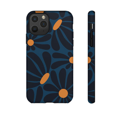iPhone 11 Pro / Glossy Phone Case - ’Dark Blue & Orange Daisy Pattern’ Phone Case