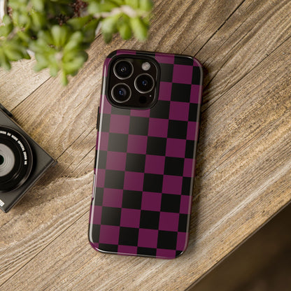 Trendy Plum & Black Checked Pattern Phone Case - Purple Phone Case