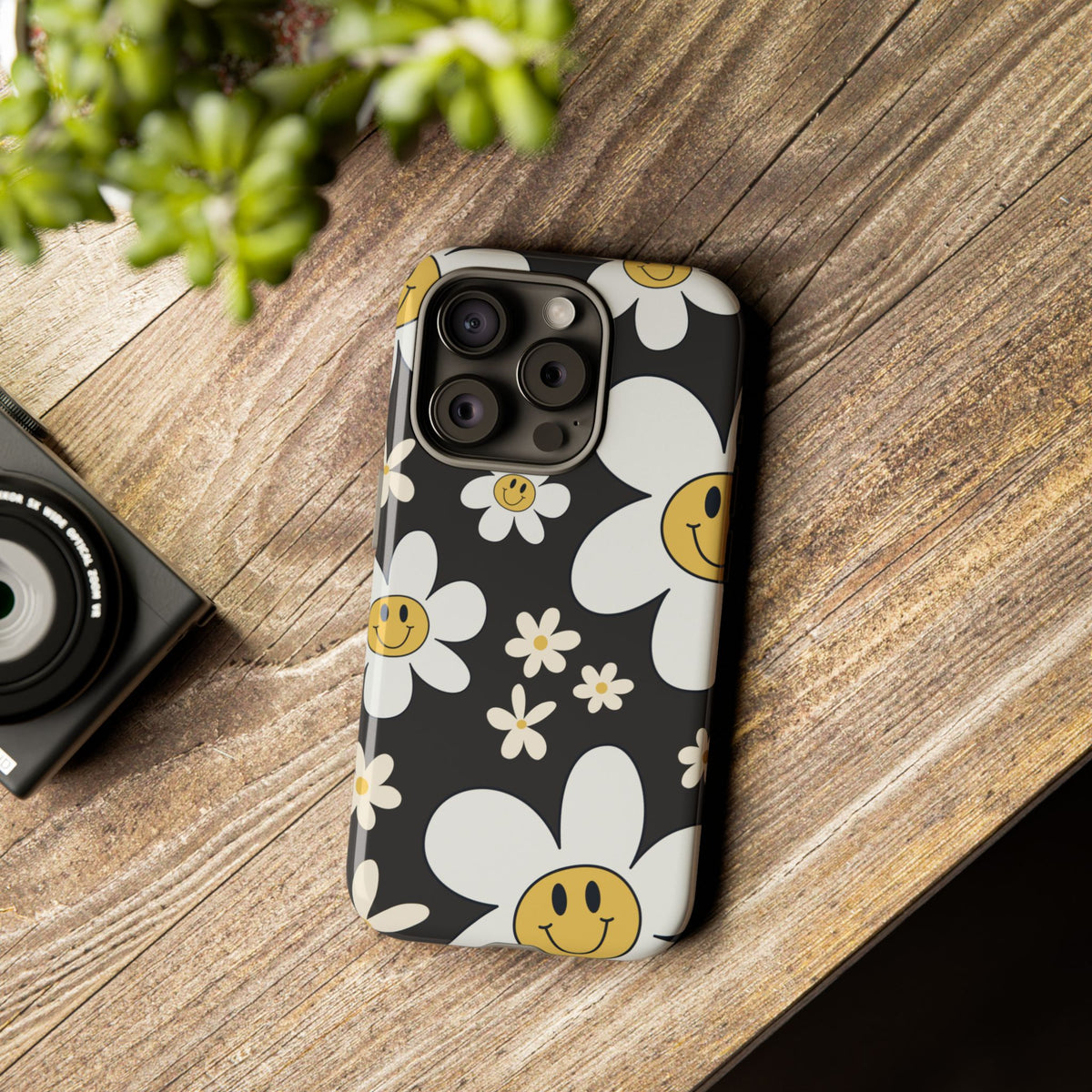 Fun Retro Daisy Pattern with Dark Grey Background Phone Case - Grey Phone Case