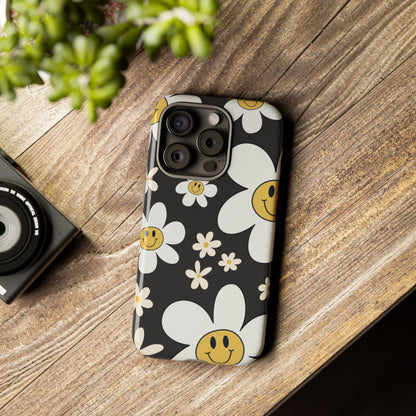 Fun Retro Daisy Pattern with Dark Grey Background Phone Case - Grey Phone Case