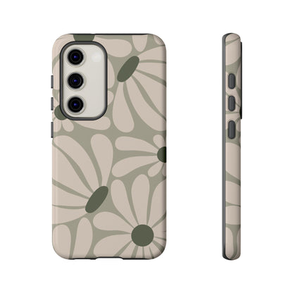 Samsung Galaxy S23 / Glossy Phone Case - ’Retro Cream & Green Daisy Pattern’ Phone Case