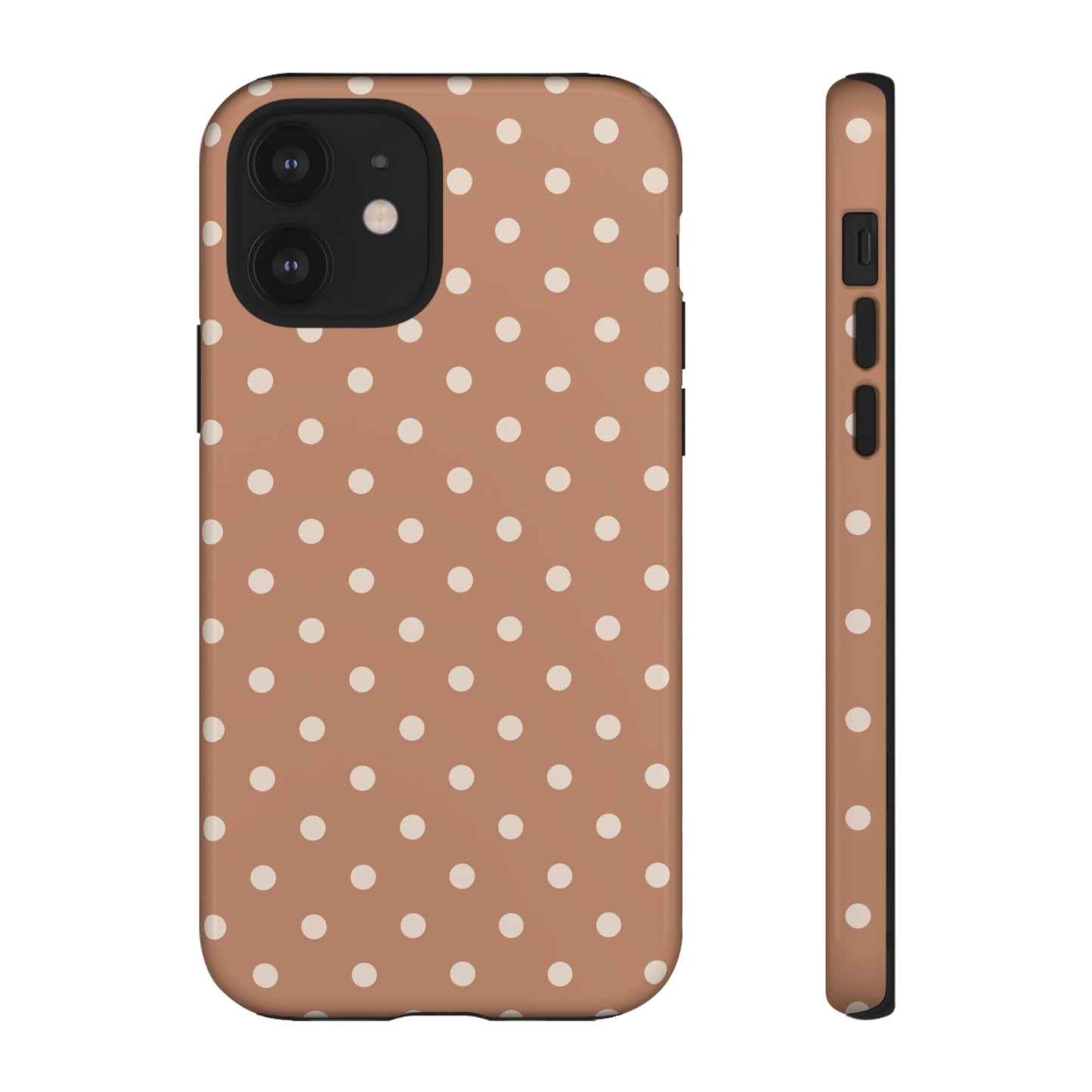 iPhone 12 / Glossy Phone Case - Brown with White Dot Pattern Phone Case
