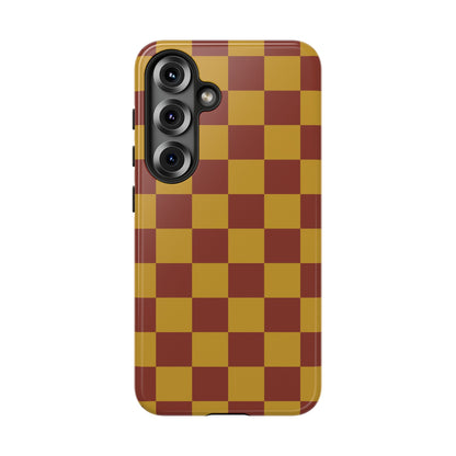 Trendy Mustard & Burgandy Checked Pattern Phone Case - Brown Phone Case - Samsung Galaxy S25 / Glossy