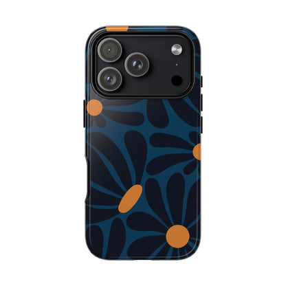 iPhone 17 Pro / Glossy Phone Case - ’Dark Blue & Orange Daisy Pattern’ Phone Case
