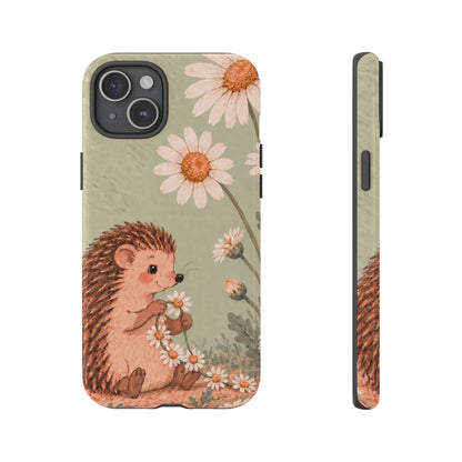 Whimsical Sage Green Hedgehog and Daisy Chain Phone Case - Green Phone Case - iPhone 15 Plus / Glossy