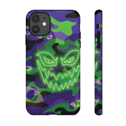 iPhone 11 / Glossy Phone Case - Green & Purple Neon Face Camo Phone Case
