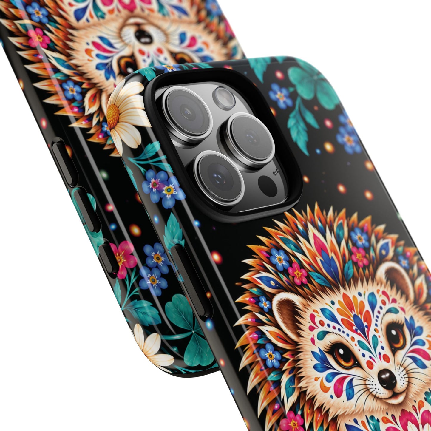 Vibrant Orange and Turquoise Calavera Hedgehog Phone Case - Multicolor Phone Case