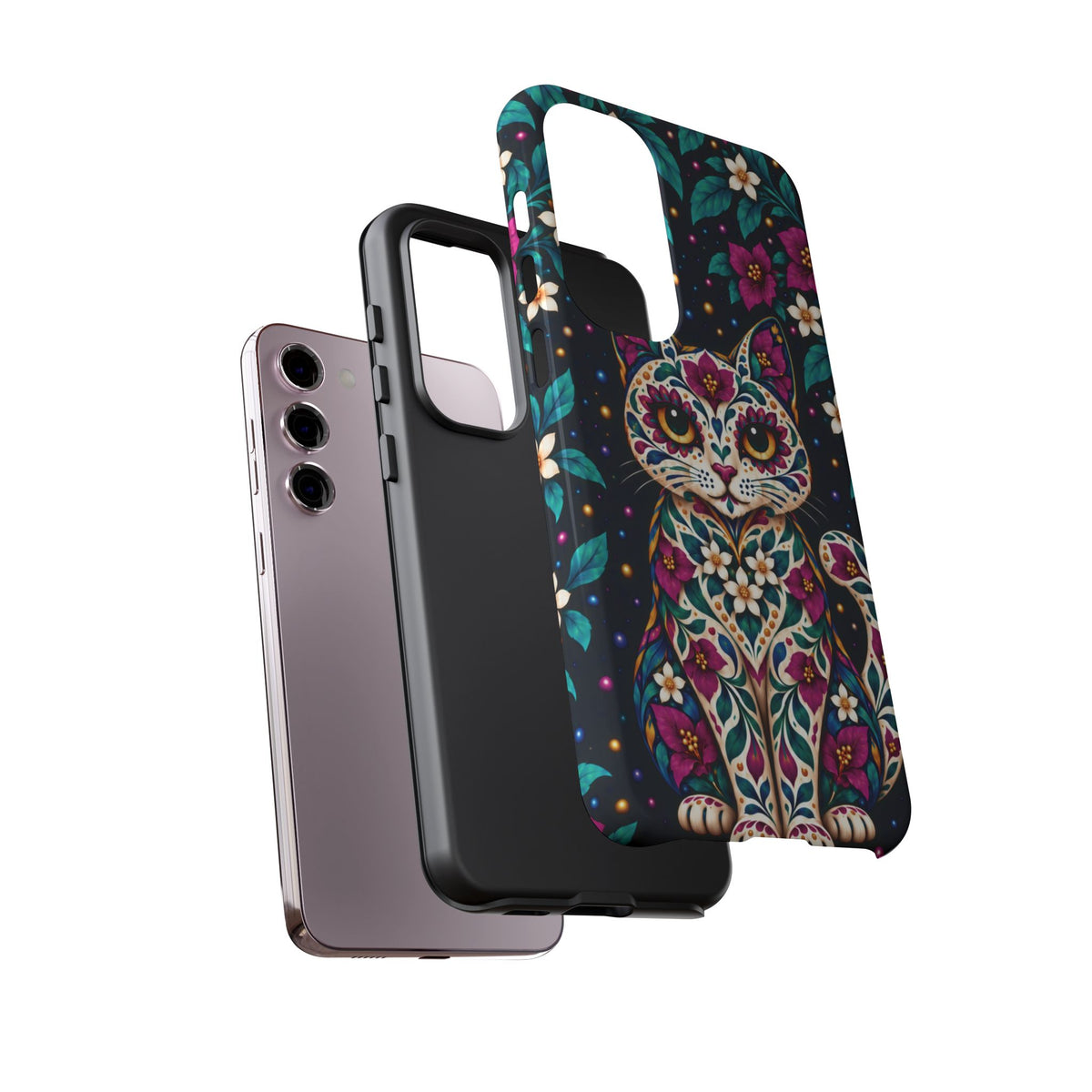 Vibrant Purple and Teal Calavera Cat Phone Case - Multicolor Phone Case