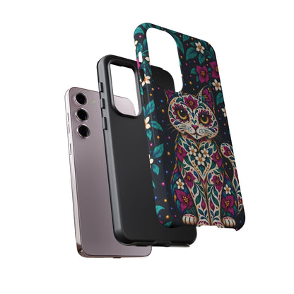 Vibrant Purple and Teal Calavera Cat Phone Case - Multicolor Phone Case