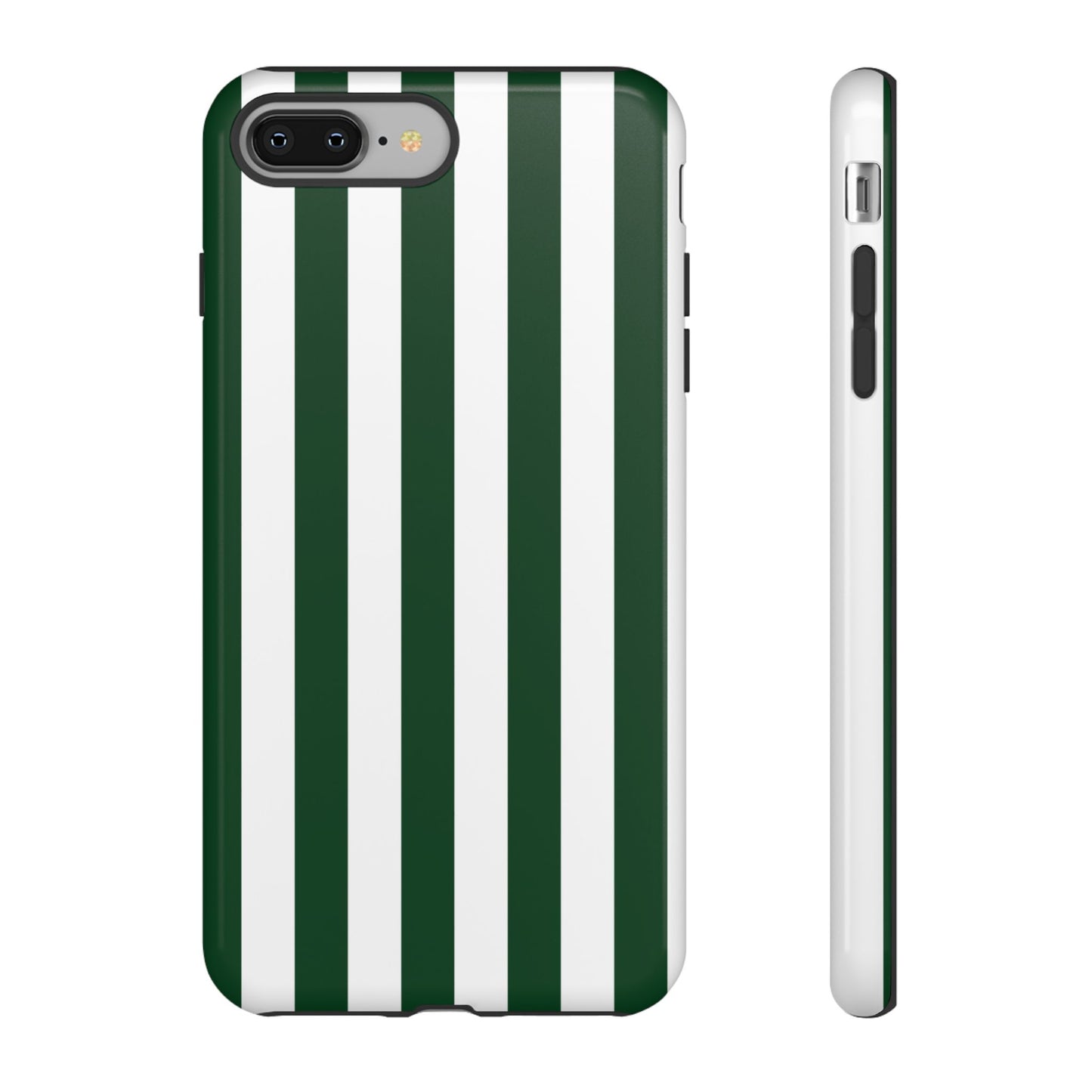 iPhone 8 Plus / Glossy Phone Case - Simple Dark Green & White Stripe Pattern Phone Case