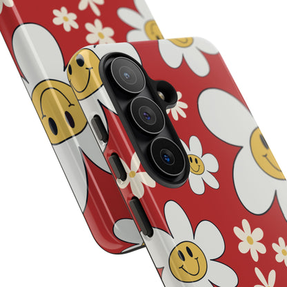 Fun Retro Daisy Pattern with Red Background Phone Case - Red Phone Case