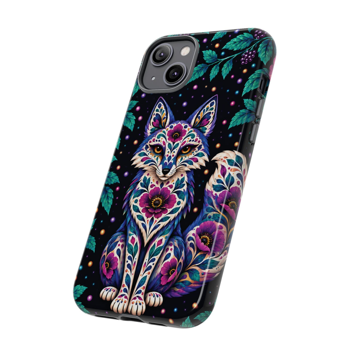 Vibrant Purple and Teal Calavera Fox Phone Case - Multicolor Phone Case