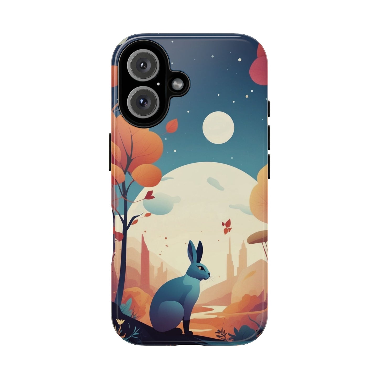 iPhone 16 / Glossy Phone Case - Stylised Blue Hare Design Phone Case