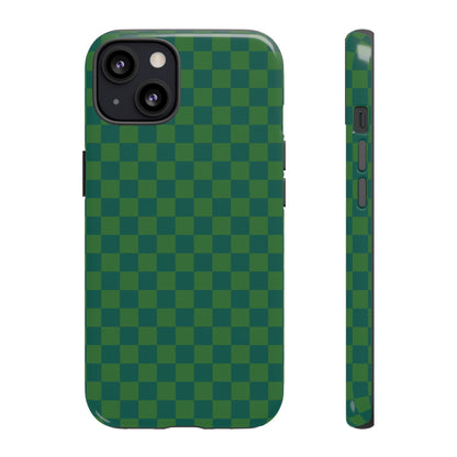 iPhone 13 / Glossy Phone Case - ’Bold Green Checkered Pattern’ Phone Case