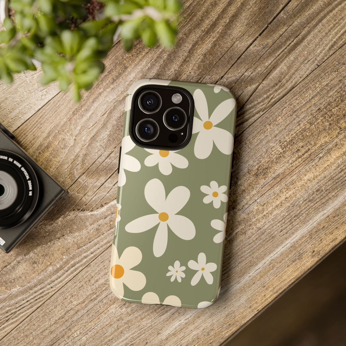 Chic Green Daisy Pattern Phone Case - Green Phone Case