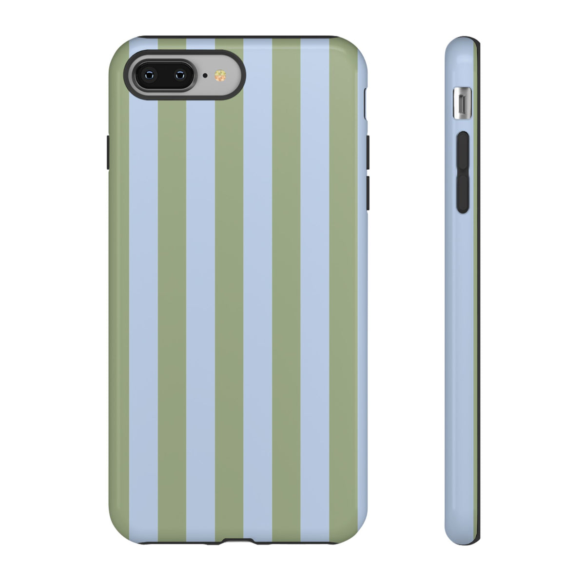 Trendy Ice Blue & Green Stripe Pattern Phone Case - Blue Phone Case - iPhone 8 Plus / Glossy