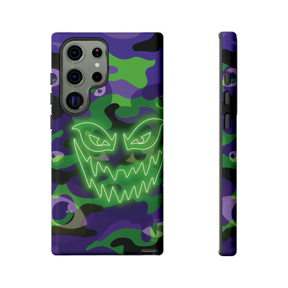 Samsung Galaxy S23 Ultra / Glossy Phone Case - Green & Purple Neon Face Camo Phone Case