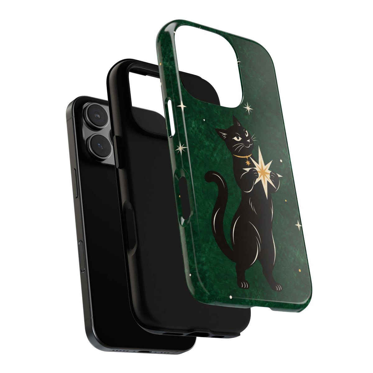 Forest Green Celestial Black Cat Phone Case - Green Phone Case