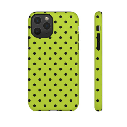 iPhone 11 Pro / Glossy Phone Case - Trendy Neon Lime Green & Black Dot Pattern Phone Case