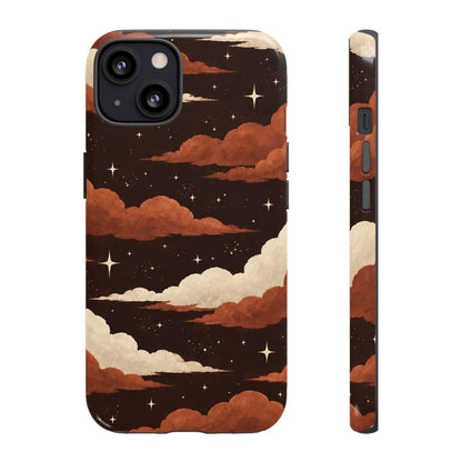 Illustrated Burnt Orange Clouds & Stars Phone Case