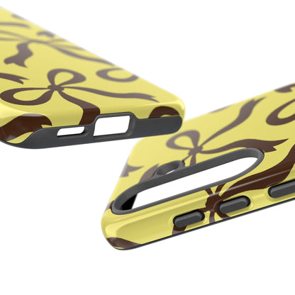 Bold Butter Yellow and Chocolate Brown Bow Pattern Phone Case - Yellow Phone Case