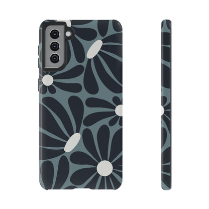 Samsung Galaxy S21 Plus / Glossy Phone Case - ’Retro Navy Blue & White Daisy Pattern’ Phone Case