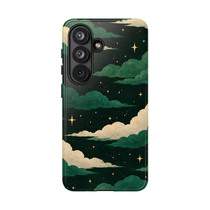 Illustrated Emerald Green Clouds & Stars Phone Case