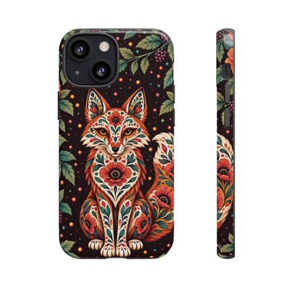 Vibrant Terracotta and Teal Calavera Fox Phone Case - Multicolor Phone Case - iPhone 13 Mini / Glossy