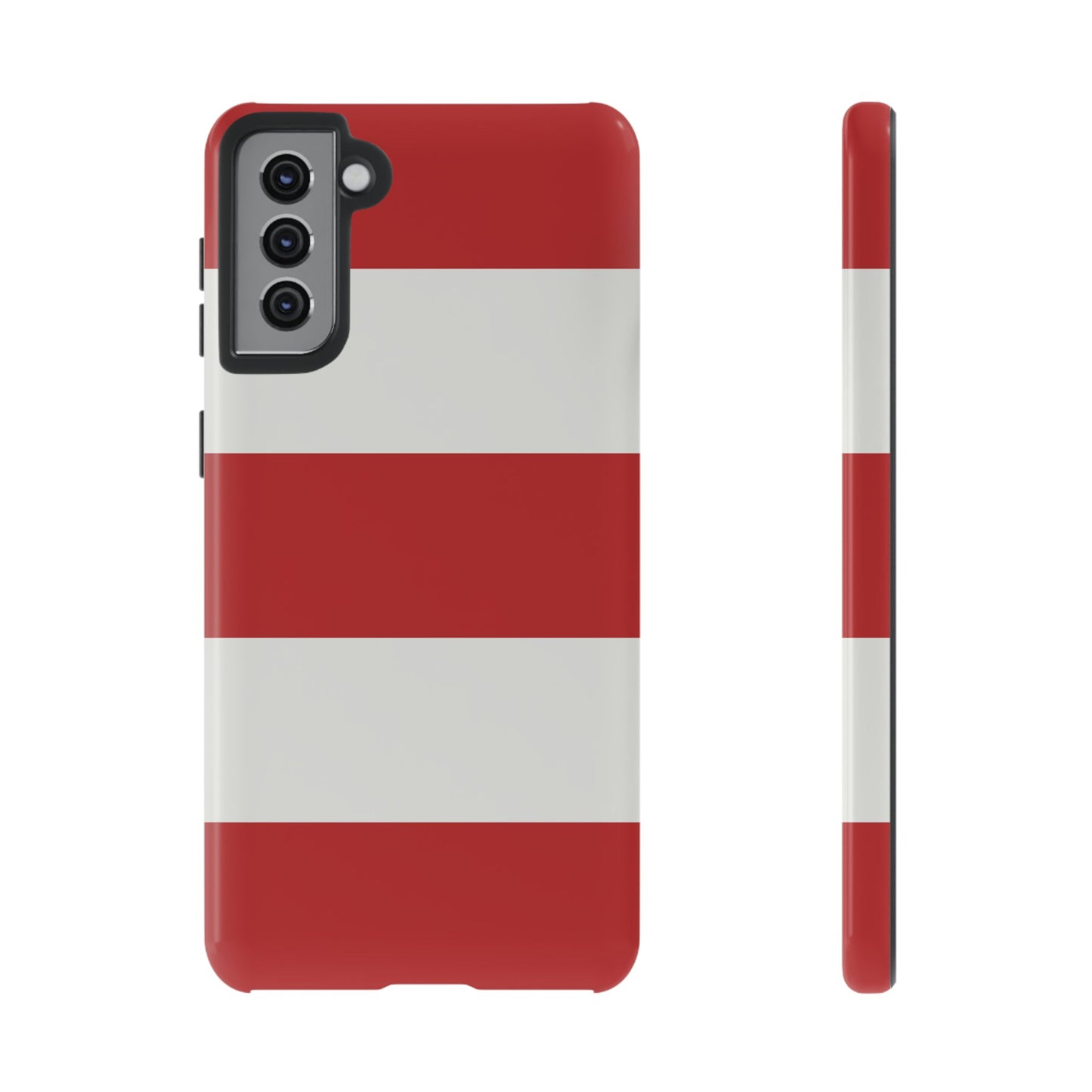 Samsung Galaxy S21 Plus / Glossy Phone Case - Red & White Horizontal Stripe Pattern Phone Case