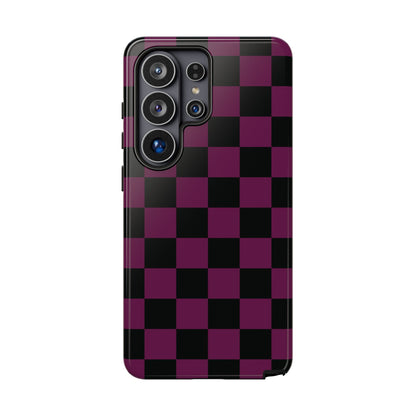 Trendy Plum & Black Checked Pattern Phone Case - Purple Phone Case - Samsung Galaxy S26 Ultra / Glossy
