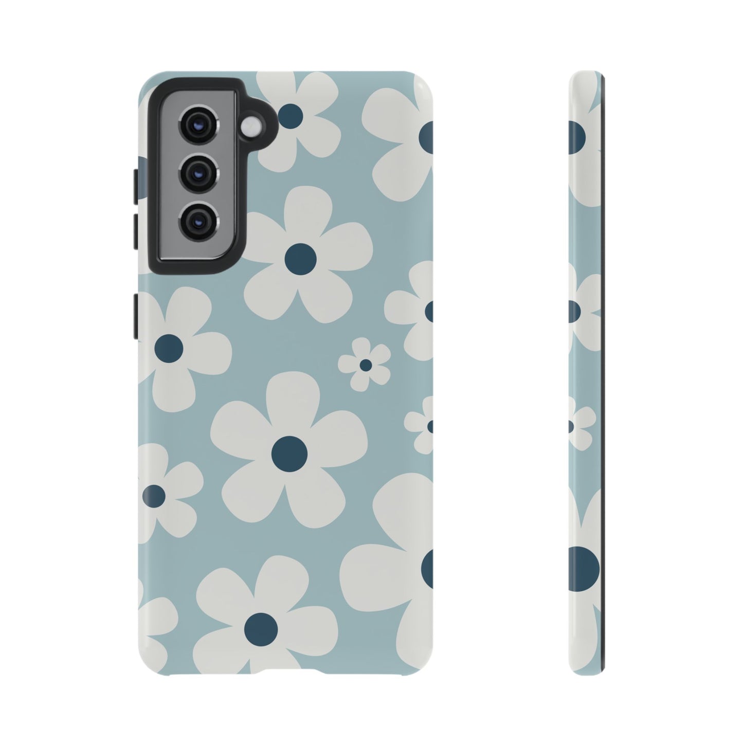 Samsung Galaxy S21 / Glossy Phone Case - Cute Light Blue Daisy Pattern Phone Case