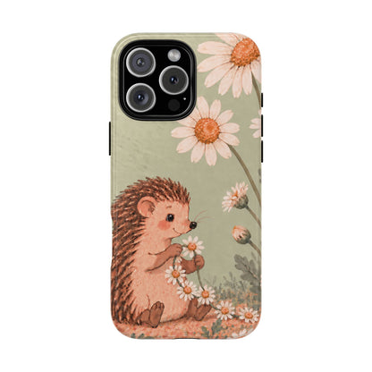 Whimsical Sage Green Hedgehog and Daisy Chain Phone Case - Green Phone Case - iPhone 16 Pro Max / Glossy