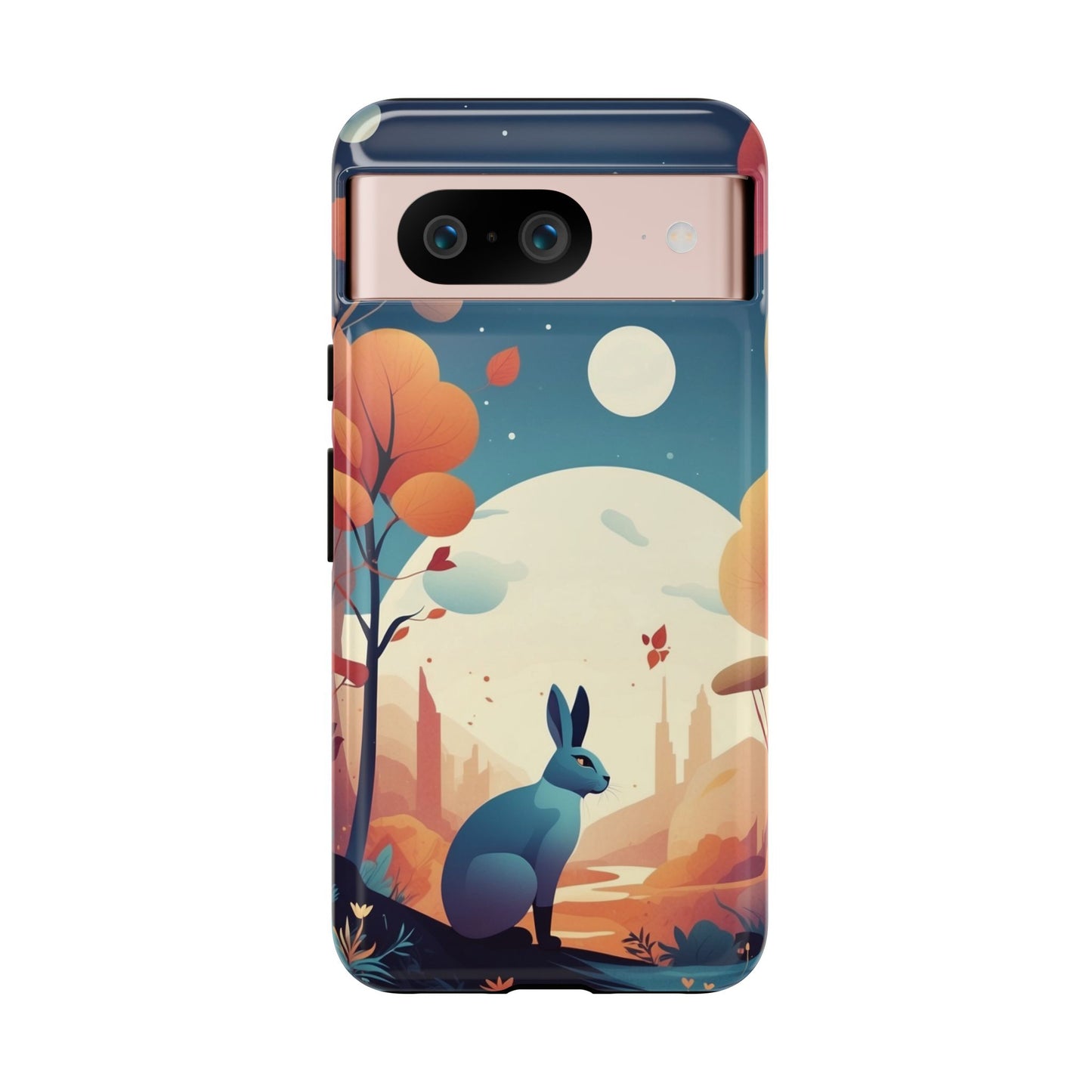 Google Pixel 8 / Glossy Phone Case - Stylised Blue Hare Design Phone Case