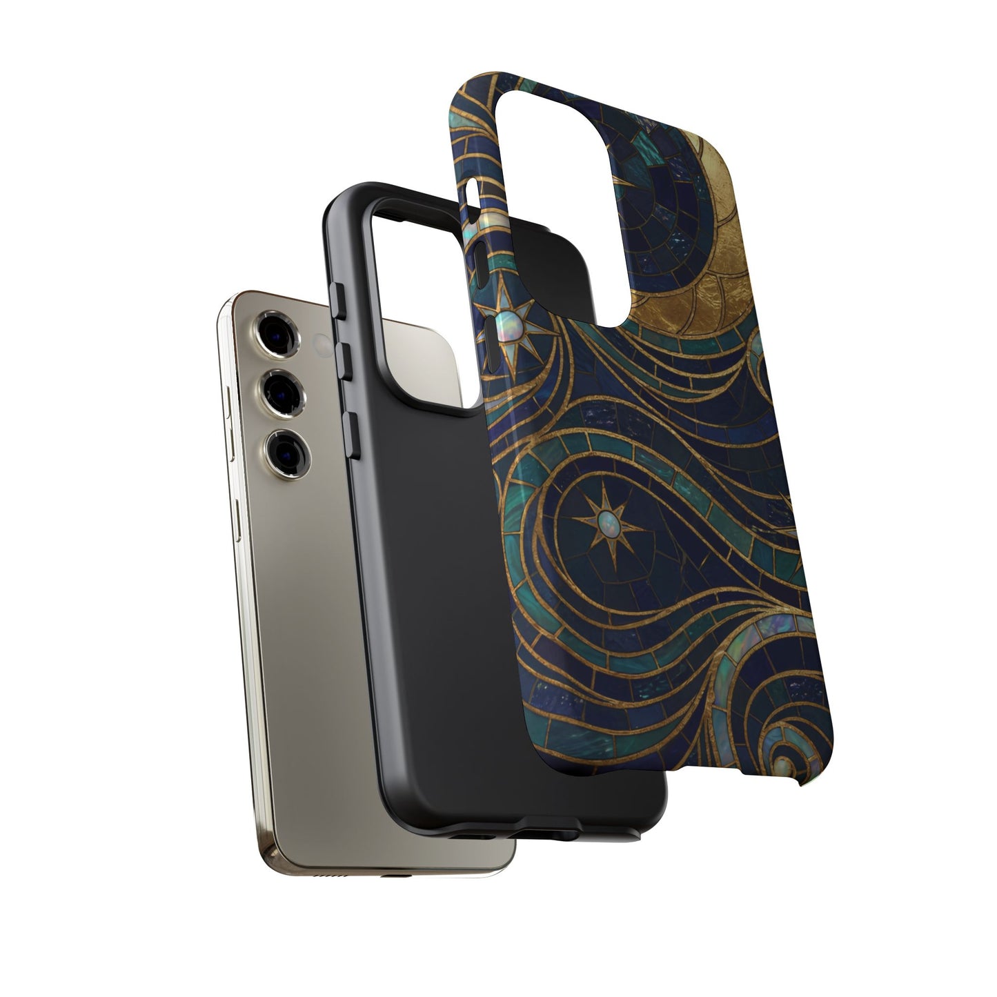 Elegant Navy & Gold Crescent Moon Mosaic Phone Case